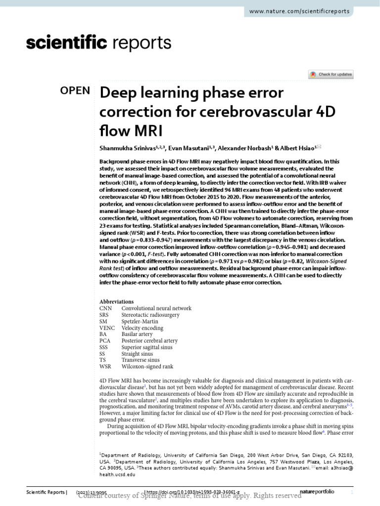 Deep Learning for 4D Flow MRI Correction | PDF | Magnetic Resonance ...