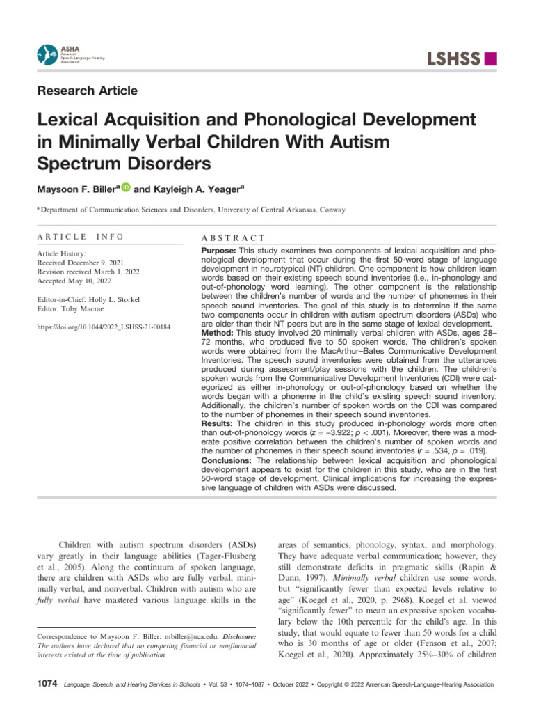 Lexical Acquisition and Phonological Development | PDF | Speech | Word