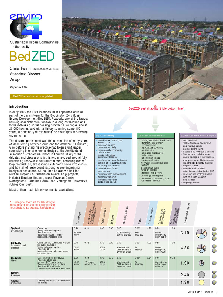 BedZED: A Model for Sustainable Living | PDF | Cogeneration | Solar Energy