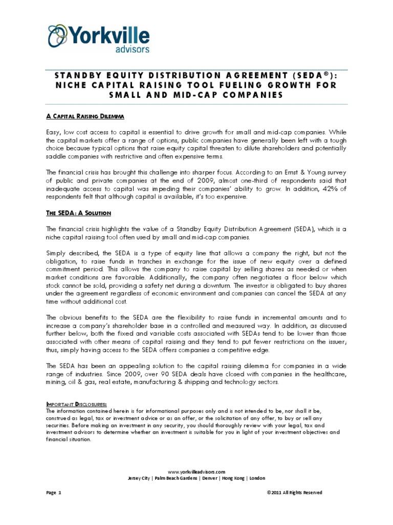 STANDBY EQUITY DISTRIBUTION AGREEMENT (SEDA®) NICHE CAPITAL RAISING