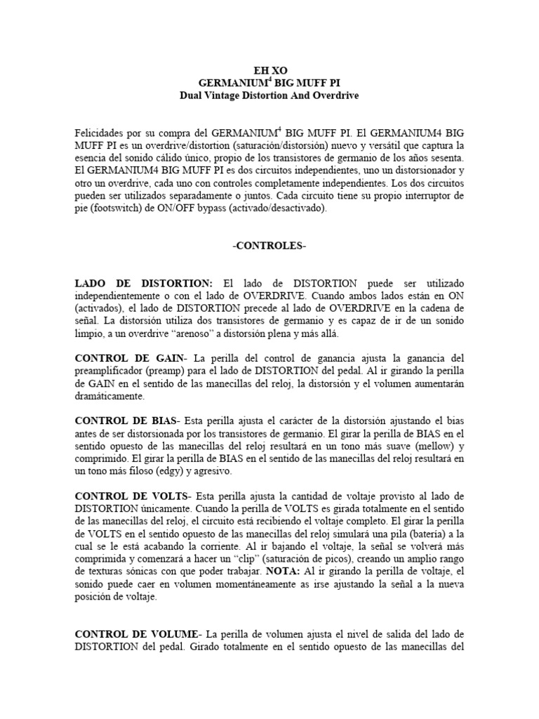 Germanium 4 Big Muff Spanish | PDF | Ingenieria Eléctrica | Electrónica