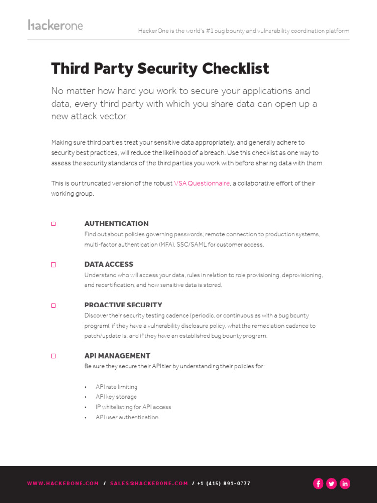 Third Party Security Checklist Guide | PDF | Information Security ...
