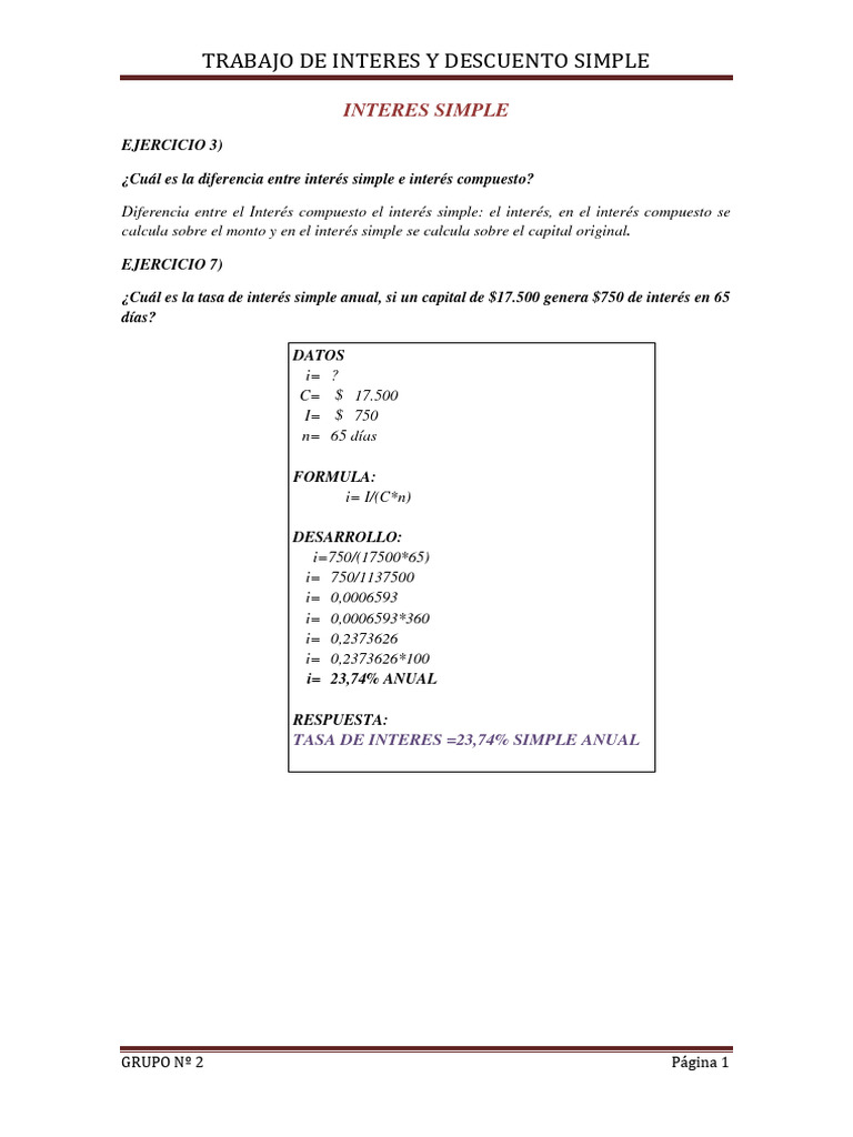 Ejercicios de Interés Simple y Descuento | PDF | Finanzas personales ...