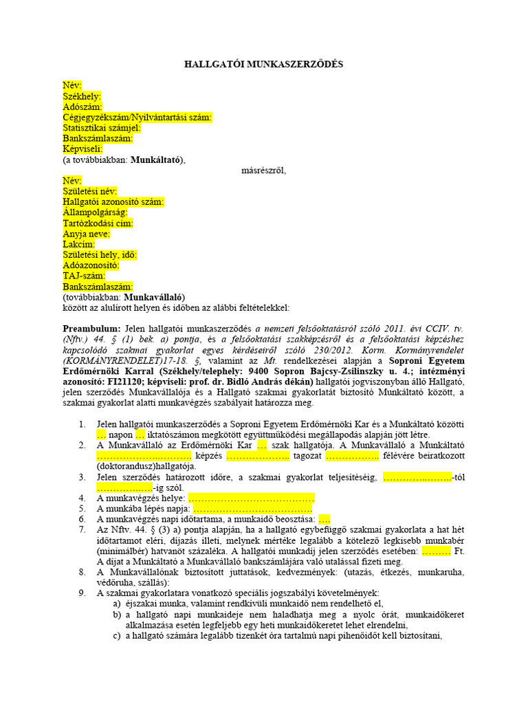 Hallgatoi Munkaszerzodes | PDF