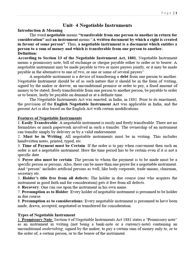 Understanding Negotiable Instruments | PDF | Negotiable Instrument | Cheque