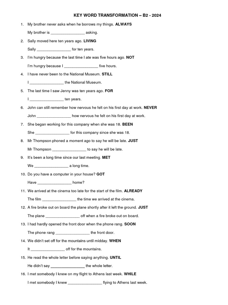B2 Key Word Transformation Exercises | PDF