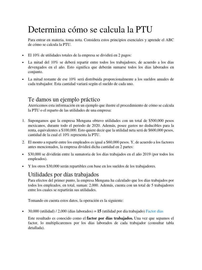 Cálculo Del Ptu Pdf Salario Economias