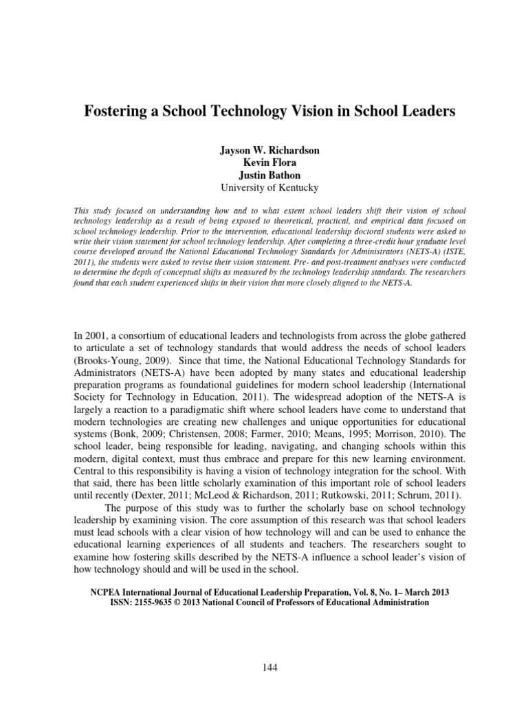 Fostering A School Technology Vision in School Leader | PDF ...