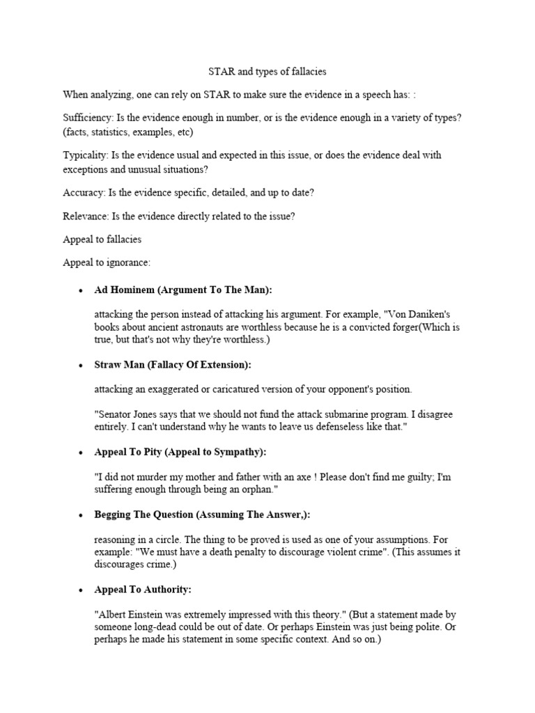 Understanding Fallacies and STAR Analysis | PDF | Fallacy | Logic