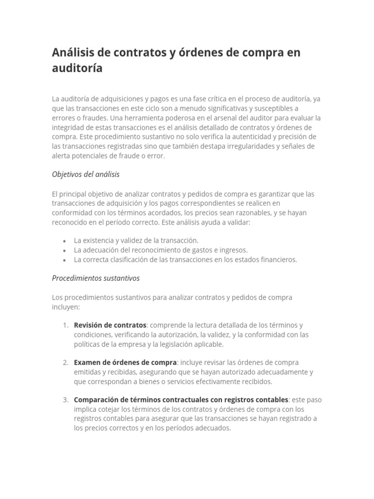 An lisis de contratos y rdenes de compra en auditor a pdf