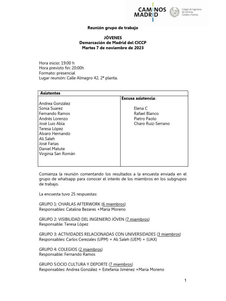 Reunión del Grupo de Trabajo Jóvenes CICCP | PDF