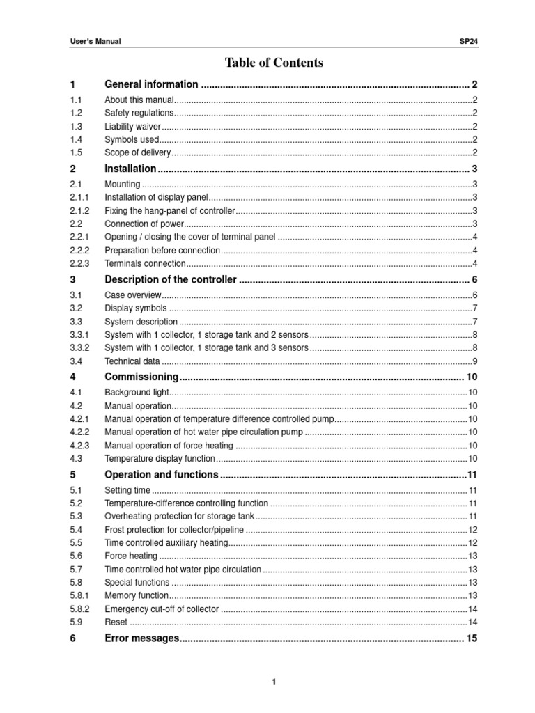 SP24 Solar Controller User Manual | PDF | Screw | Water Heating