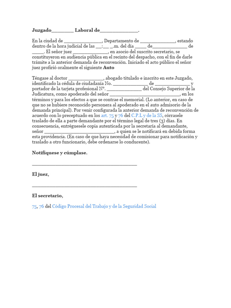 Audiencia para Correr Traslado de La Demanda de Reconvención PDF