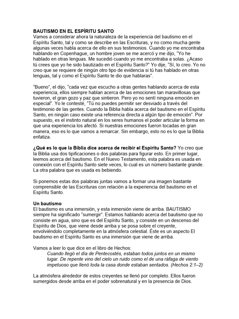 Bautismo en El Espíritu Santo | PDF | espíritu Santo | Bautismo Con El ...