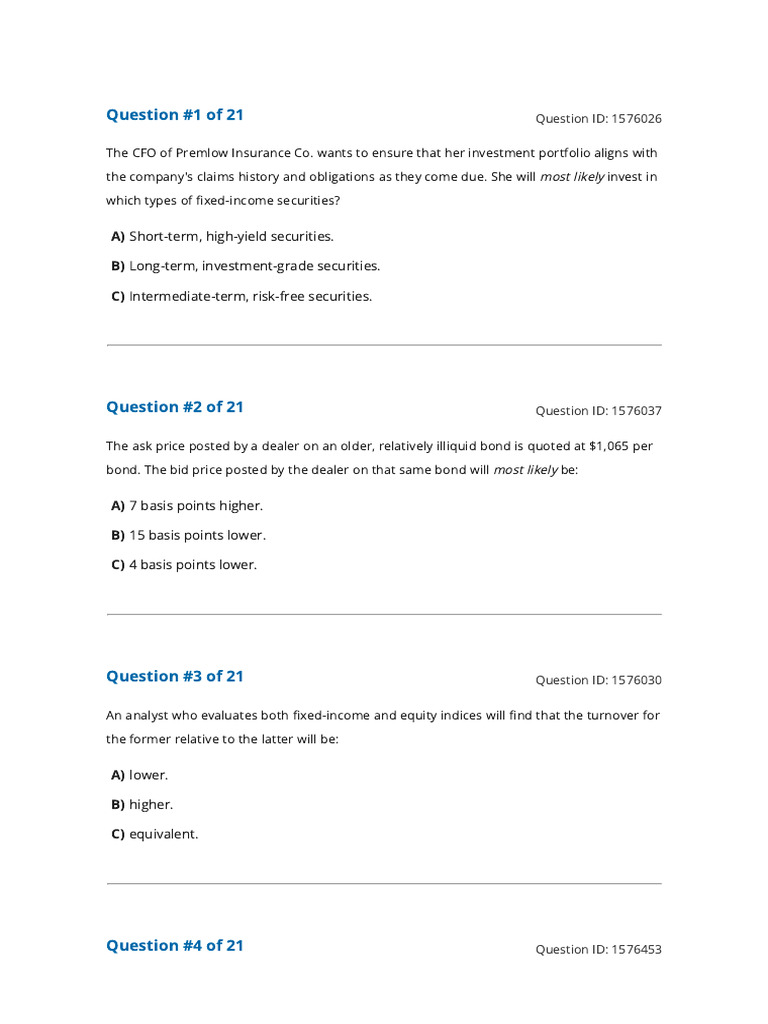 Fixed-Income Securities Exam Questions | PDF | Bonds (Finance) | High ...
