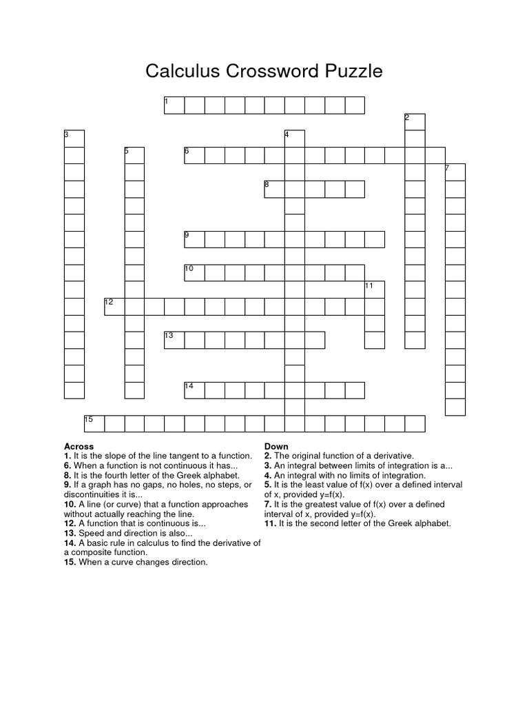 Calculus Crossword Puzzle Guide | PDF
