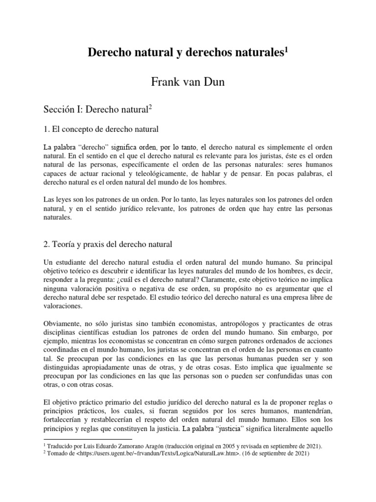 Van Dun Derecho Natural y Derechos Naturales Tr. Rev. 2021 | PDF | La ...