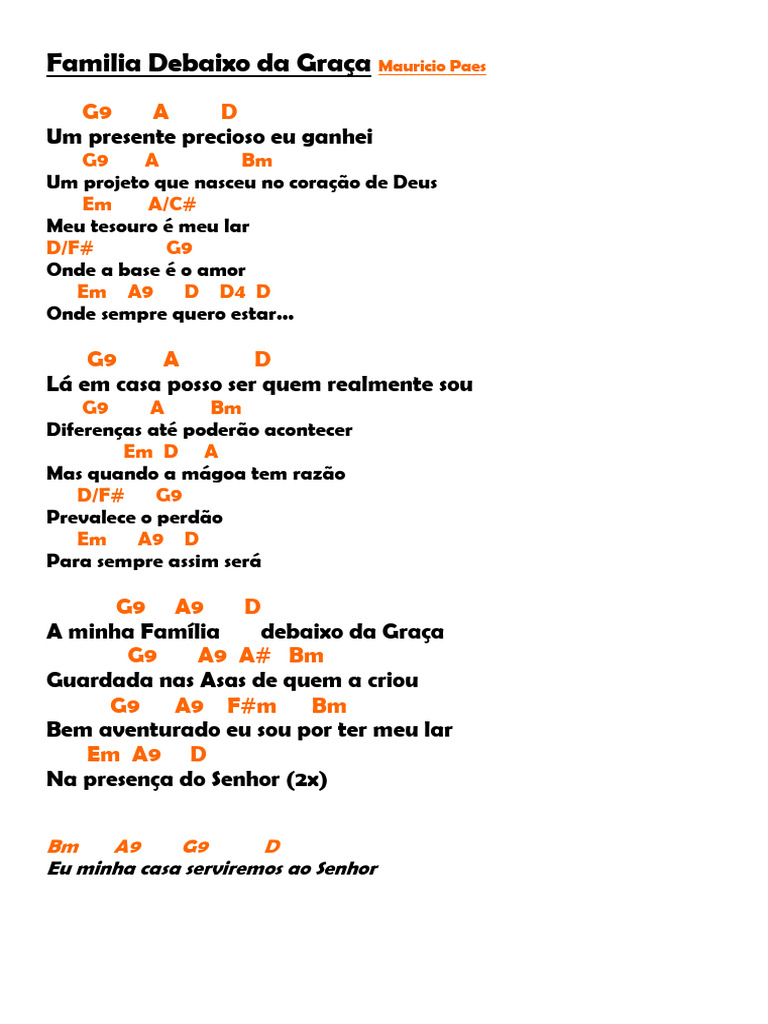 Família Debaixo da Graça - Letra e Cifras | PDF