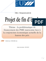 Thème: La Problématique de Financement Des PME Marocaine Face À La Conjoncture Économique Actuelle de La Hausse Des Prix
