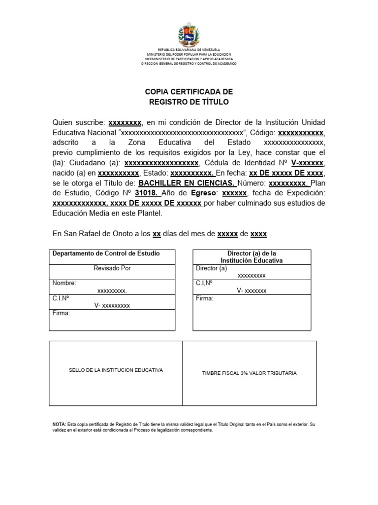 Copia Certificada de Título de Bachiller | PDF