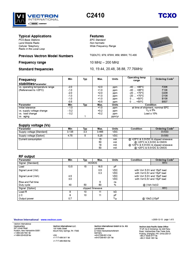 Vectron TCXO C2410 Specifications | PDF | Computer Engineering ...