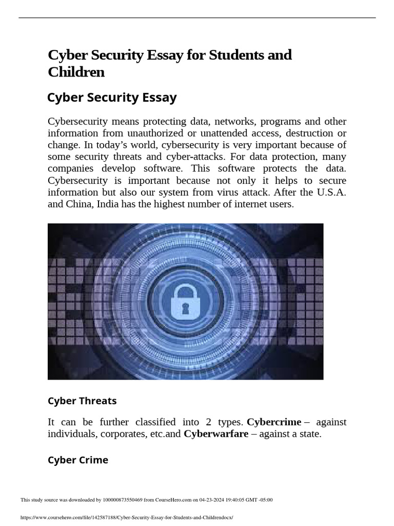 Cyber Security Essay For Students and Children | PDF | Security ...