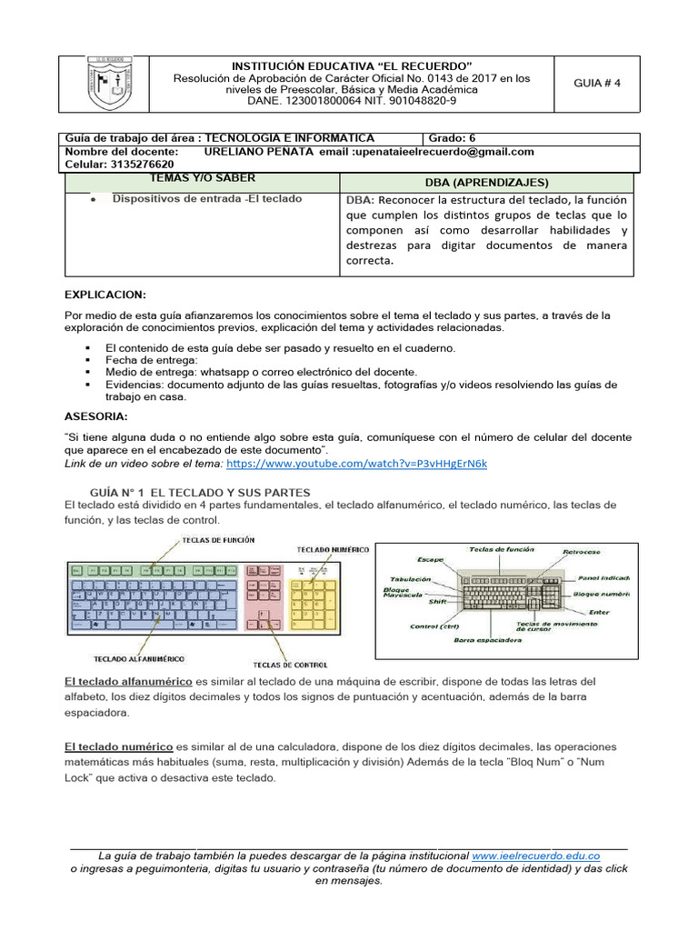 Guia 4 Tecnologia e Informatica Grado 6 | PDF | Teclado | Archivo de ...