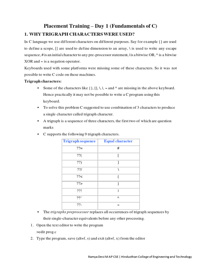 Day 1 (Fundamentals of C) | PDF | Computer Science | Computer Programming