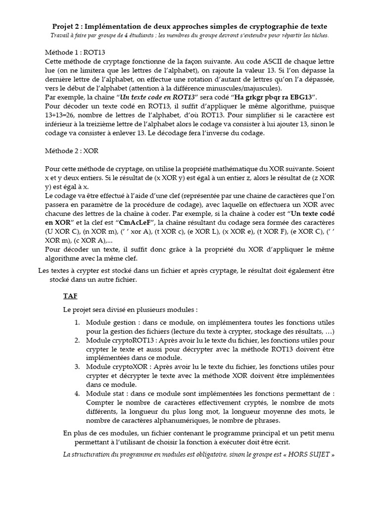 Cryptographie : ROT13 et XOR expliqués | PDF | Codage des caractères ...