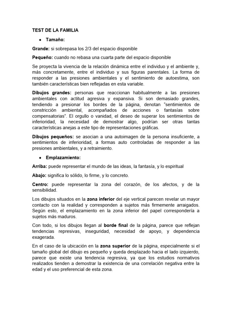TEST DE LA FAMILIA | PDF | Ciencias del comportamiento | Conceptos ...