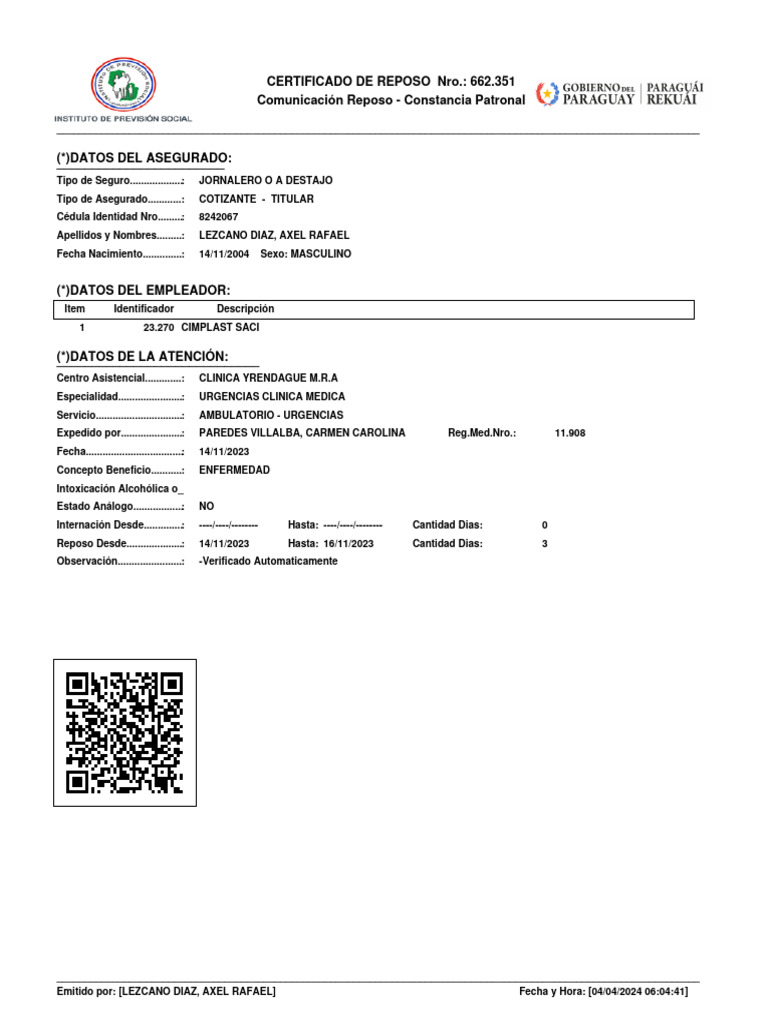 Certificado de Reposo Médico IPS | PDF