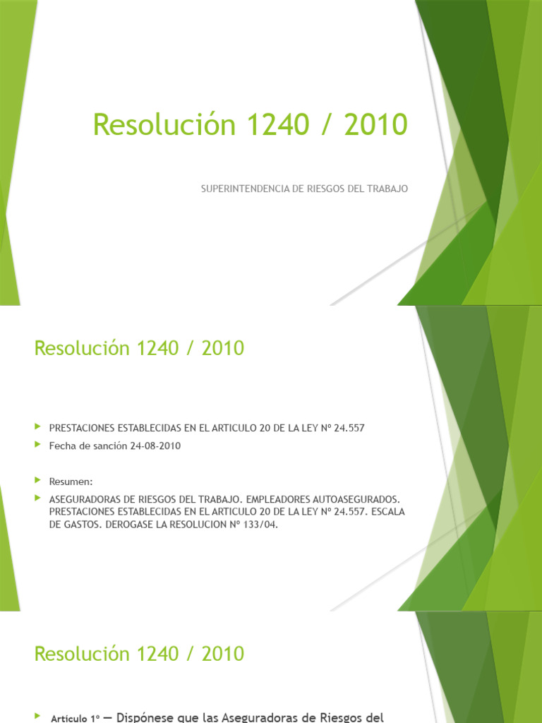 Prestaciones ART según Resolución 1240/2010 | PDF