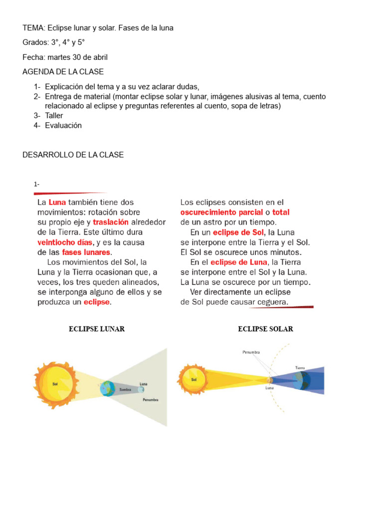 Eclipse Lunar y Solar para Niños | PDF | Luna | Eclipse