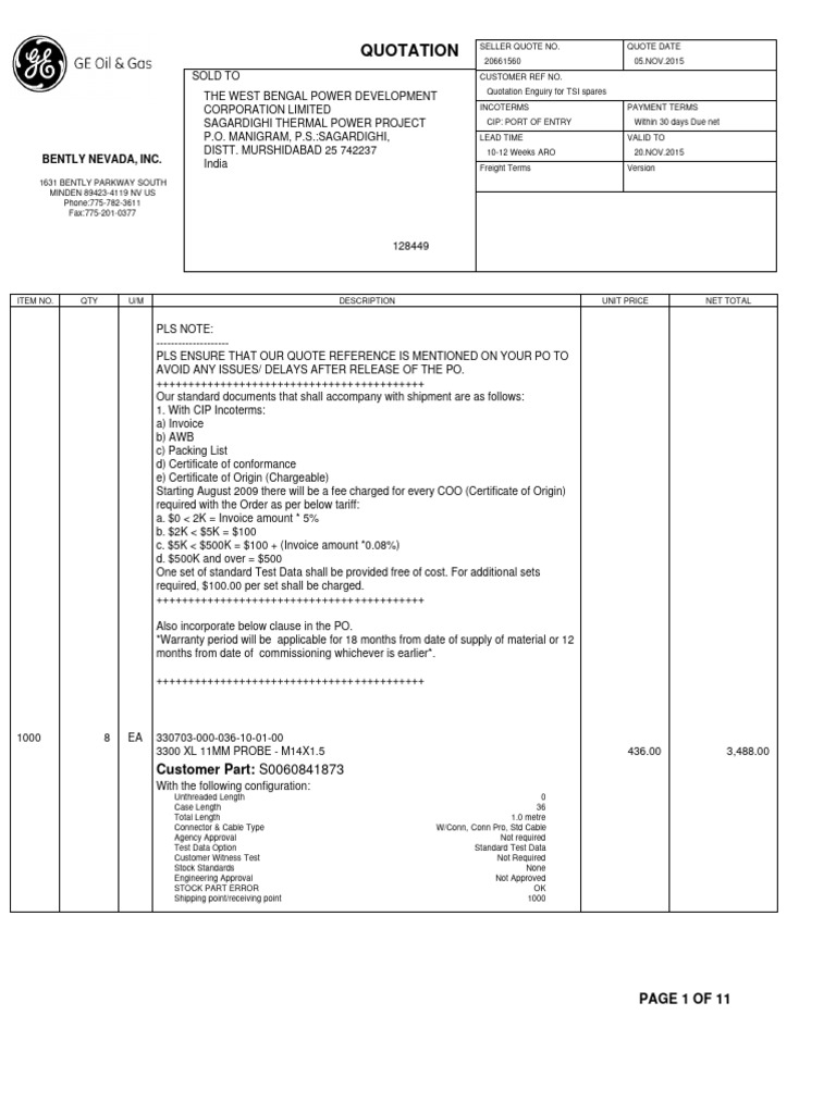 Bently Nevada Tsi Probe & Proximeter | PDF | Freight