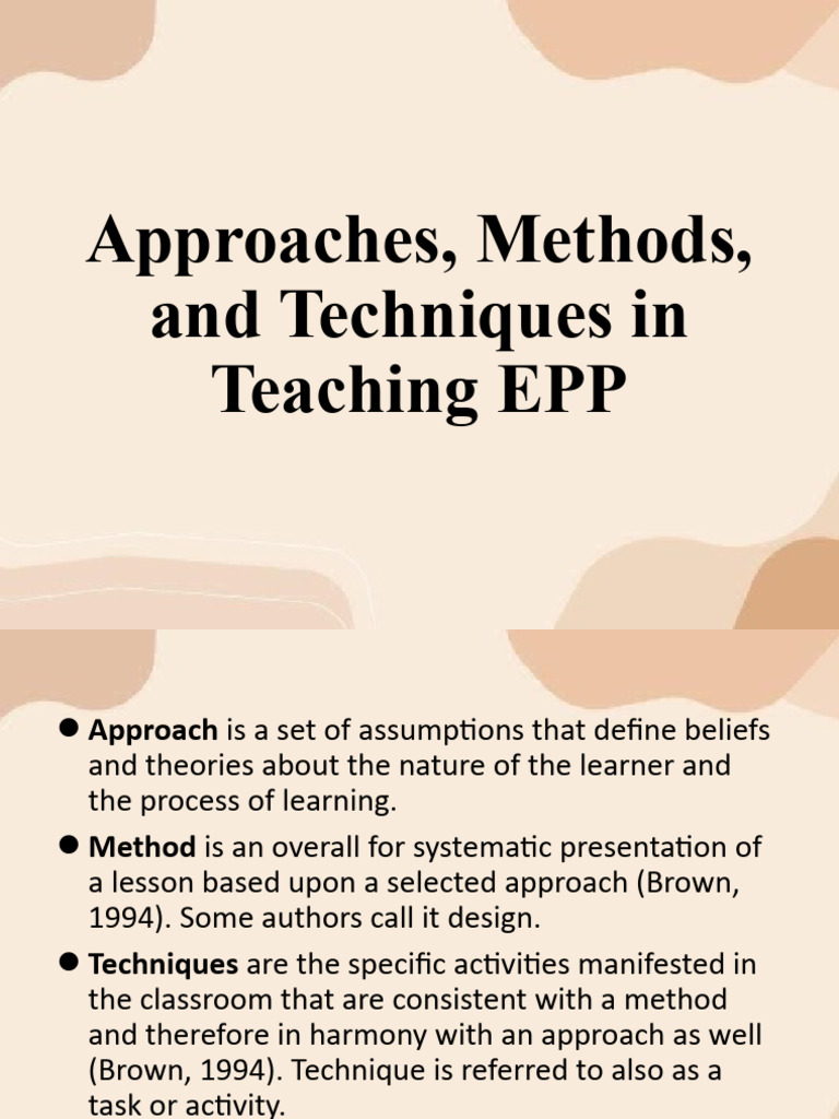Approaches, Methods, and Techniques in Teaching EPP | PDF | Learning ...