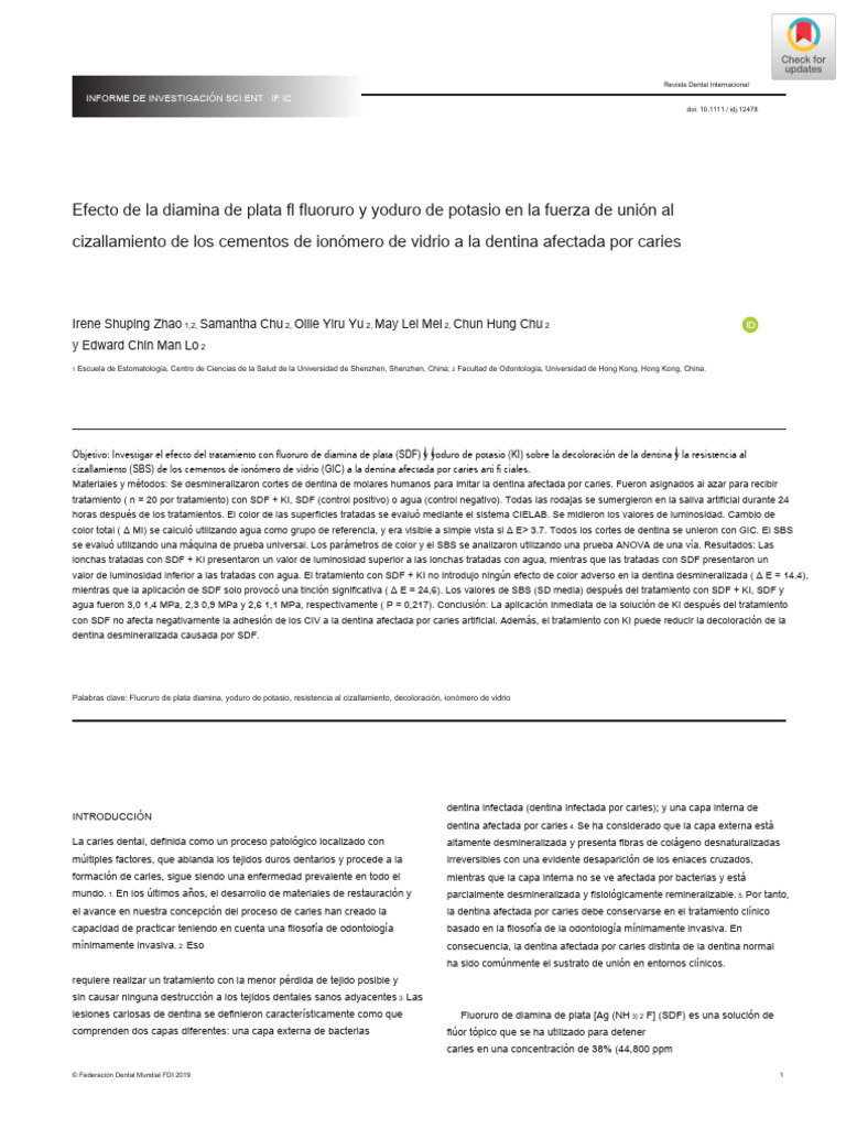Efecto del SDF y KI en dentina cariada | PDF | Odontología | Color