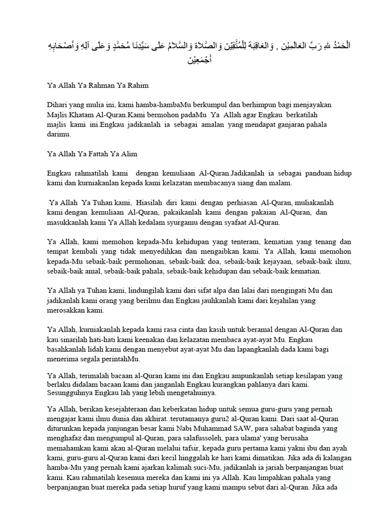 Doa Majlis Khatam Al Quran Pdf