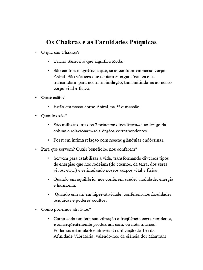 Chakras: Energia e Faculdades Psíquicas | PDF | Chacra | Corpo humano