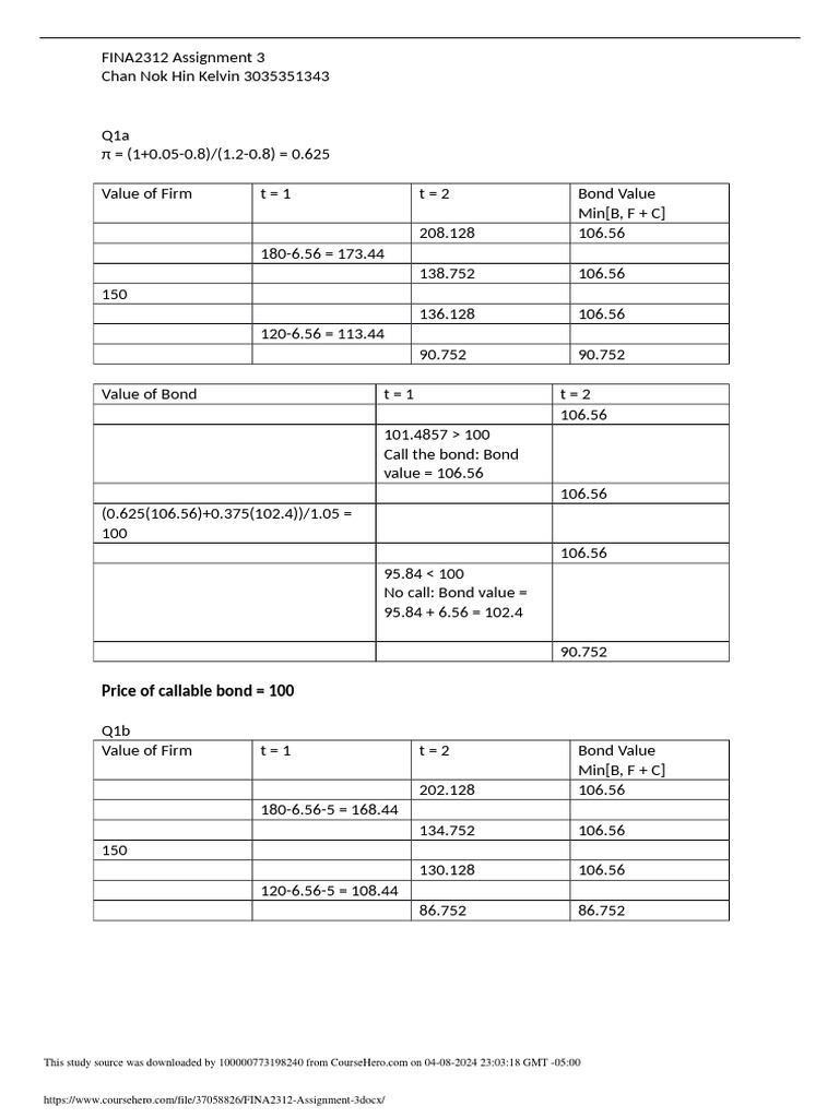 FINA2312 Assignment 3: Bond Valuation Analysis | PDF | Bonds (Finance ...