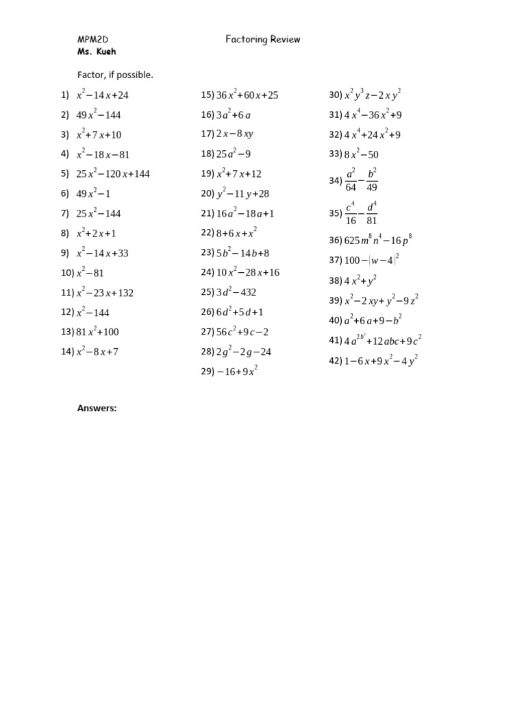 Factoring Practice Problems and Solutions | PDF