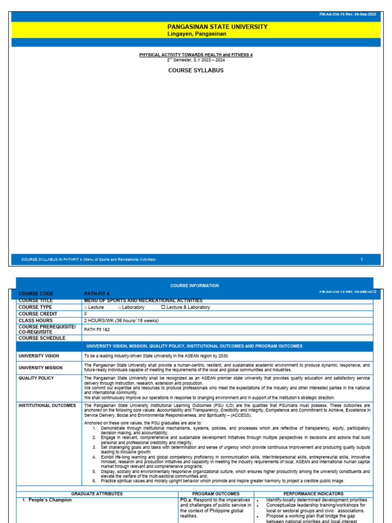 PathFit 4 Course Syllabus Overview | PDF | Sustainability | Civic ...