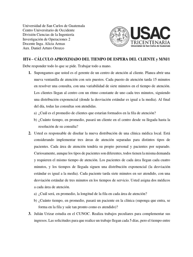 Ht4 c lculo aproximado del tiempo de espera del cliente y mm1 io2 pdf