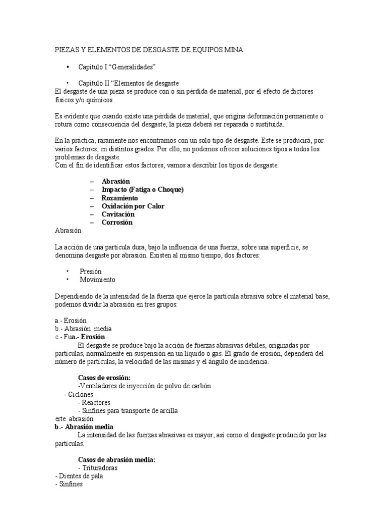 Piezas y Elementos de Desgaste de Equipos Mina | PDF | Corrosión ...