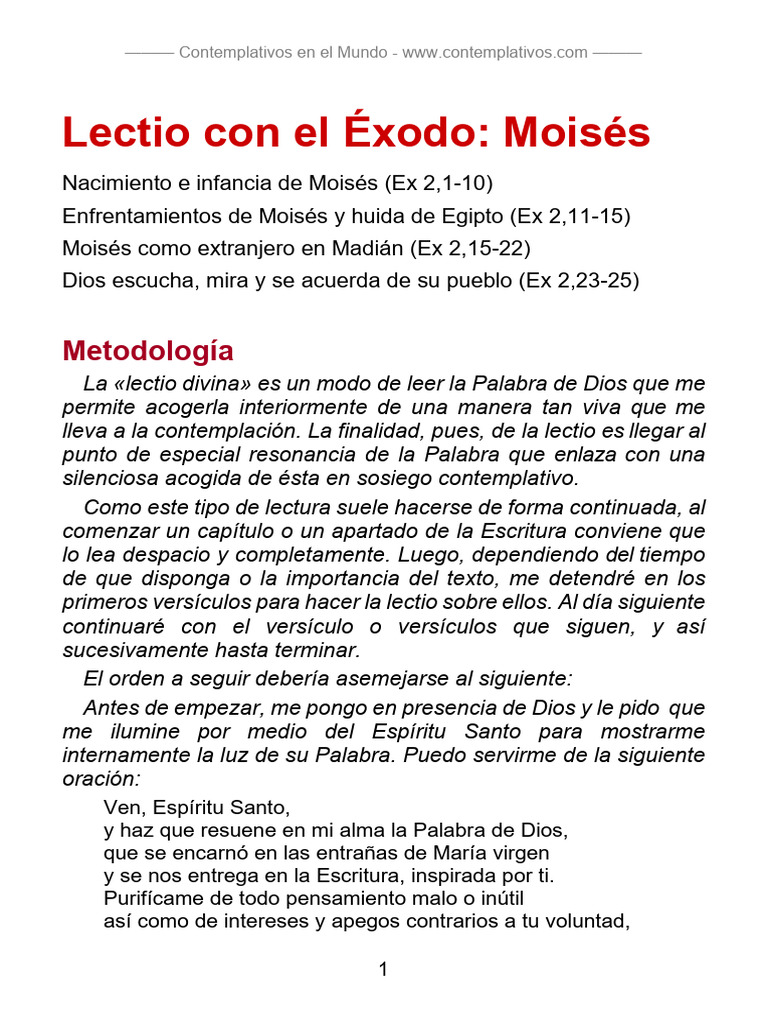 Lectio Exodo 01 Pdf Moisés Libro Del éxodo