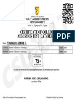 Certificate of College Admission Test (Cat) Result: Yusingco, Genrie R