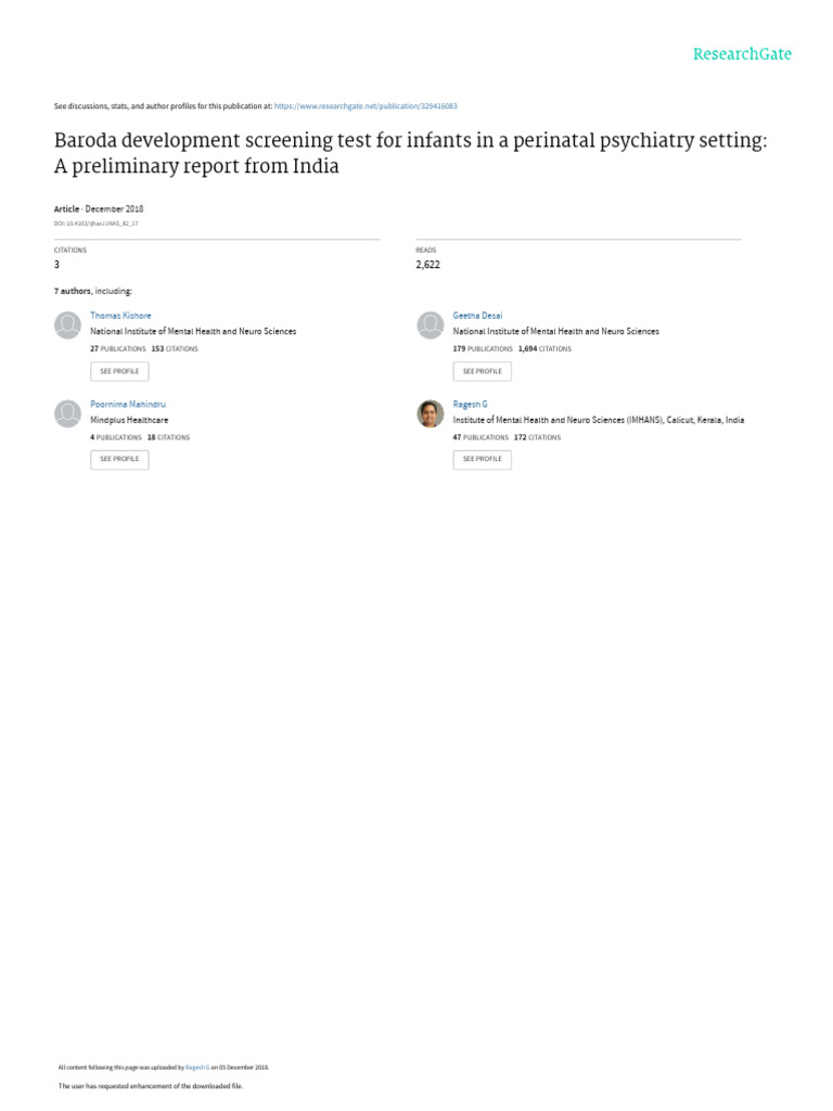 Baroda Developmental Screening Test | PDF | Psychiatry | Mental Disorder