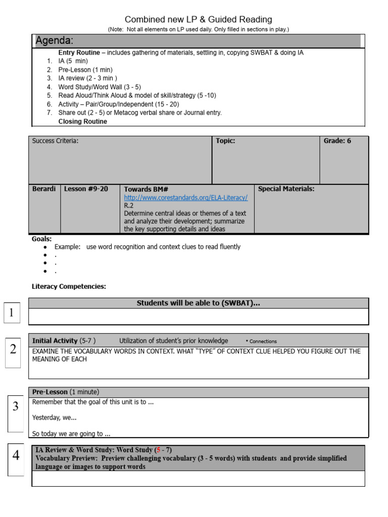Ela Lesson Plan Template Download Free PDF Reading Comprehension