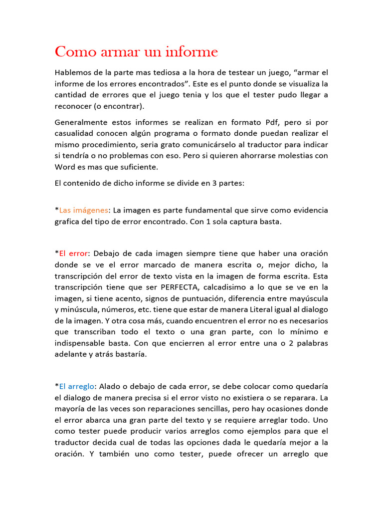 Cómo crear informes de errores en juegos | PDF | Traducciones