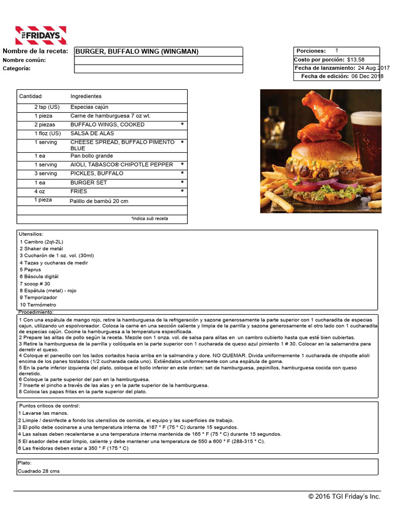 Burger buffalo wing Wingman BF PDF Hamburguesas Alimentos