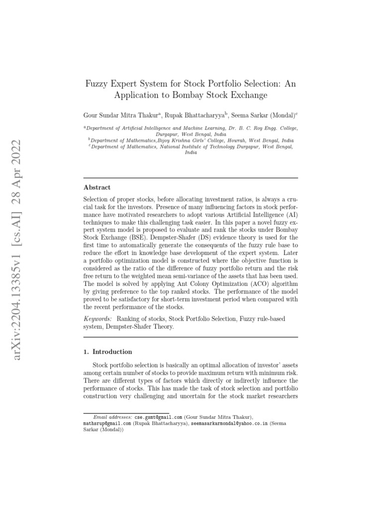 Fuzzy Expert System For Stock Portfolio Selection | PDF | Fuzzy Logic ...
